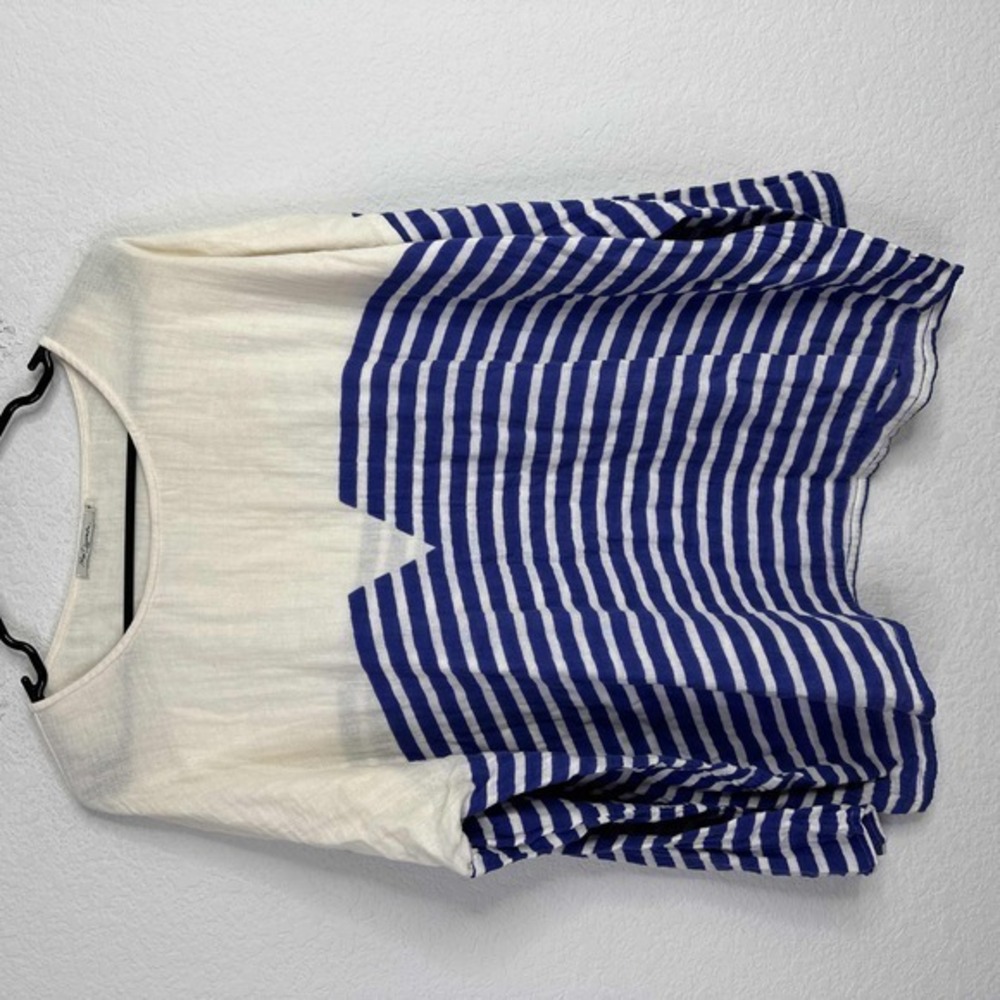 Mes Demoiselles Shirt Womens Size 0 Blue Beige Striped Long Sleeve